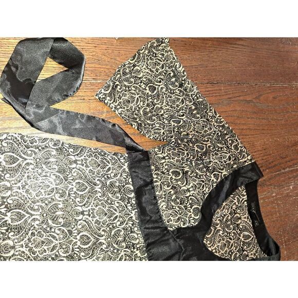 Small Apostrophe Sheer Black Tan Gold Deep VNeck Belted Shirt Top Blouse - Picture 2 of 5